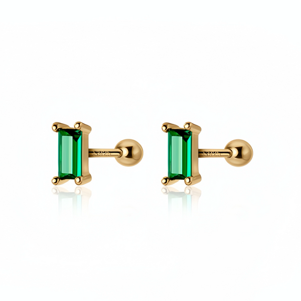 Elegant Emerald Rectangle Stud Earrings with Secure Screw Backs – ESB003