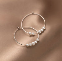 Pearl hoop earrings Silver Front