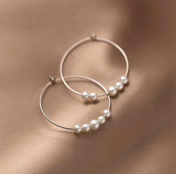 Pearl hoop earrings Silver Front