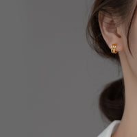 Silver Earrings Hoops, modeling wears gold Silver Earrings Hoops
