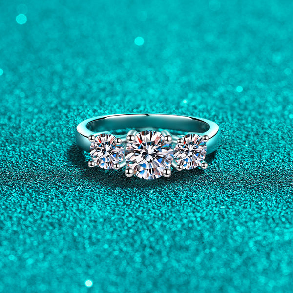 Three stones Moissanite engagement ring front view