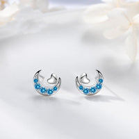 Silver Crescent Moon w/ Small Heart Stud Earrings