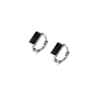 Solid Silver Black Huggie Hoop Earrings-SH043