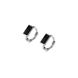 Solid Silver Black Huggie Hoop Earrings-SH043