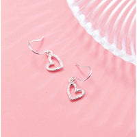 Solid Silver Matte Hollow out Heart Hook Earrings