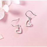 Solid Silver Matte Hollow out Heart Hook Earrings