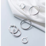 Solid Silver latch-back Hoop Earrings-SH045
