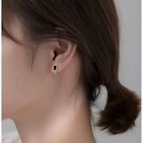 Solid Silver Black Huggie Hoop Earrings-SH043