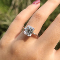 Diamonds Engagement Ring-Emerald Cut Statement rings-Wedding Bride Ring-Solid 925 Silver Platinum-G Color Diamonds Simulates