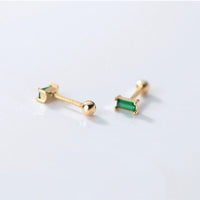 Screw back Emerald Rectangle Studs Earrings -ESB003