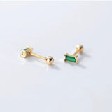 Screw back Emerald Rectangle Studs Earrings -ESB003