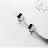 Solid Silver Black Huggie Hoop Earrings-SH043