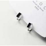 Solid Silver Black Huggie Hoop Earrings-SH043
