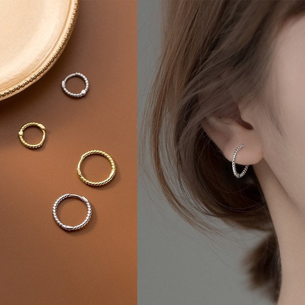 Twist Braids Hoop Huggies Earrings-SH010