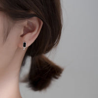 Solid Silver Black Huggie Hoop Earrings-SH043