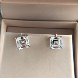 Simulated Diamonds Studs Earrings; Emerald Cut Square Diamonds