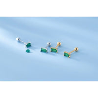 Screw back Emerald Rectangle Studs Earrings -ESB003