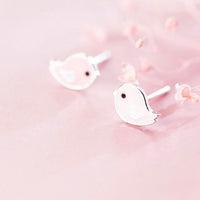 Cute Pink Small Birds Silver Studs Earrings