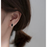 Solid Silver Black Huggie Hoop Earrings-SH043