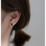 Solid Silver Black Huggie Hoop Earrings