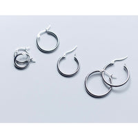 Solid Silver latch-back Hoop Earrings-SH045
