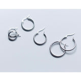 Solid Silver latch-back Hoop Earrings-SH045