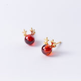 Small Ruby Red Nose Reindeer Studs Earrings- Reindeer Stud
