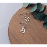 Solid Silver Matte Hollow out Heart Hook Earrings