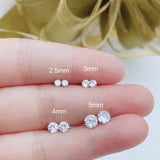 Solitaire CZ Screw back Studs Earrings