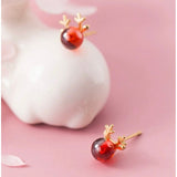 Small Ruby Red Nose Reindeer Studs Earrings- Reindeer Stud-EOS006