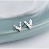 Dainty Letter V shape Stud Earrings-ECZ011