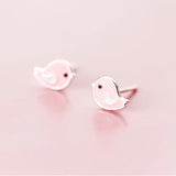 Cute Pink Small Birds Silver Studs Earrings