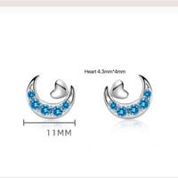 Silver Crescent Moon w/ Small Heart Stud Earrings