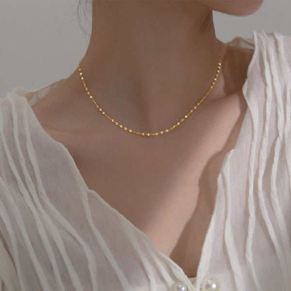 Thin Choker-Lip Details-Sterling Silver Simple Necklace