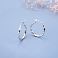 Solid Silver latch-back Hoop Earrings-SH045
