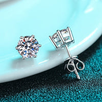 Moissanite Diamonds Studs Earrings; Classic Solitaire Six Prongs Diamonds