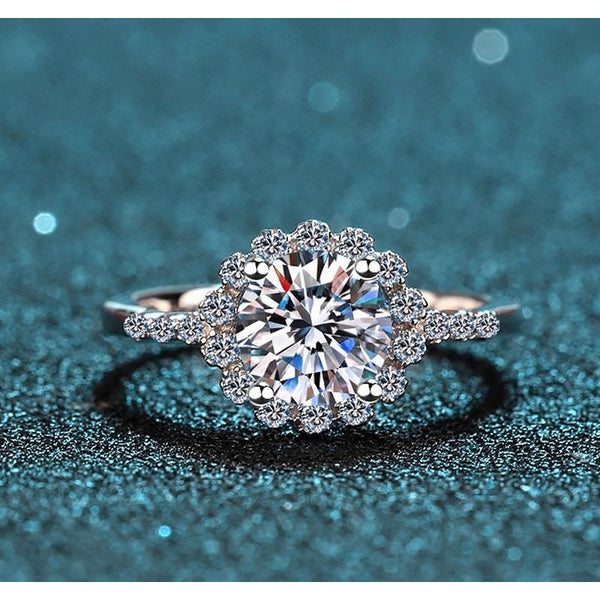 Moissanite Engagement Ring-Flower Like Diamonds-Brilliant Statement Ring-RM005