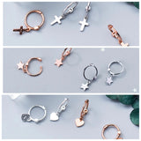 Small S925 Silver Hoop Earrings/Small Huggie Earrings/Heart Stars Cross Drop Huggies/Dangle Drop Hoop Earrings/Helix Huggie/Silver Rose Gold