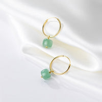 Small Emerald Drop Hoop Earrings