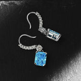 Blue Simulated Diamonds Earrings-Radiant Cut Rectangle Simulated Sapphire