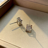 Simulated Diamonds Studs Earrings; Emerald Cut Square Diamonds