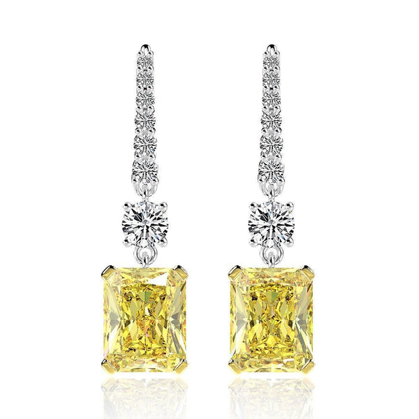 Yellow Canary Simulated Diamonds Earrings-Radiant Cut Rectangle Lab Diamonds