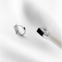 Solid Silver Black Huggie Hoop Earrings-SH043