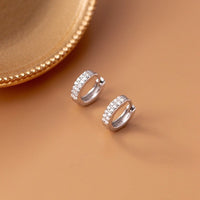 Wide Small Solid Silver CZ Diamonds Huggie Earrings