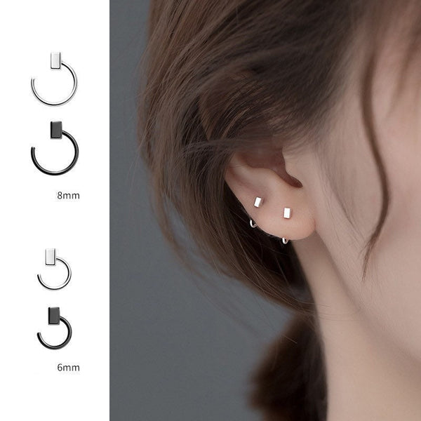 Solid Silver Half Hoop Earrings-SH036