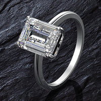Diamonds Engagement Ring-Emerald Cut Statement rings-Wedding Bride Ring-Solid 925 Silver Platinum-G Color Diamonds Simulates