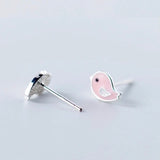 Cute Pink Small Birds Silver Studs Earrings