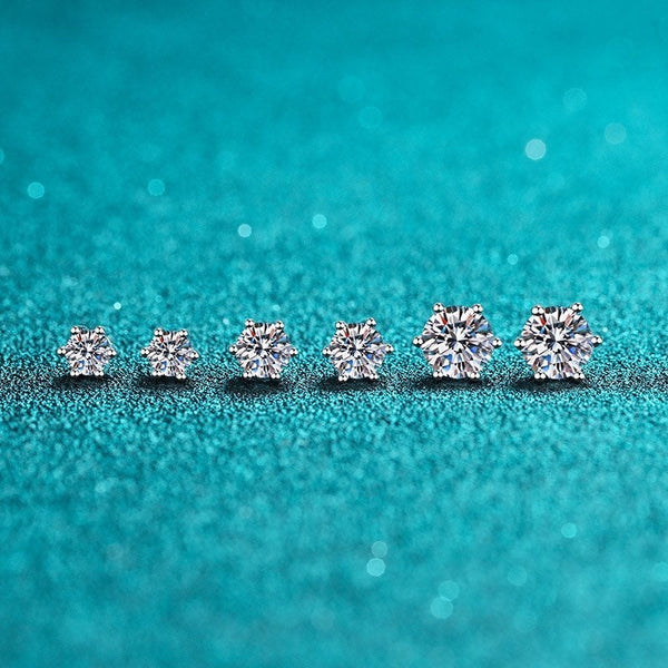 Moissanite Diamonds Studs Earrings; Classic Solitaire Six Prongs Diamonds-EM031