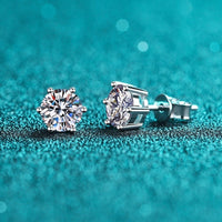 Moissanite Diamonds Studs Earrings; Classic Solitaire Six Prongs Diamonds-EM031