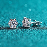 Moissanite Diamonds Studs Earrings; Classic Solitaire Six Prongs Diamonds-EM031